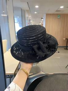 新款复古英式平顶帽，女士欧根纱遮阳帽，大帽檐透气防晒沙滩帽，夏季 - A - 查看 7