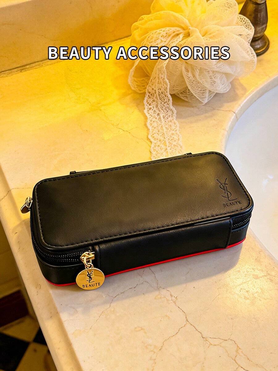 YSL 化妆包收纳包，便携式黑色，13 * 8 * 3 厘米 - 黑色 - 查看 1