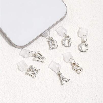 Cute Sparkling Rhinestone Letter Dust Plug Pendant Suitable For Type-C Interface Shiny Phone Accessory For Girls Birthday Gift Party