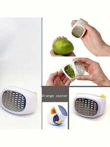 1个带防滑设计的柠檬刨丝器、不锈钢橙皮削皮器、柑橘类水果刨丝器、橙皮收集器、削皮刀、厨房工具、酒吧用品 - 彩色 - 查看 5