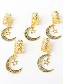 5pcs Women's Braided Star Moon Hair Accessories Set, Holiday Hair Styling Clips, Stars, Moons, Suitable For Festivals, Parties, Daily Wear, Pendants, Gifts, Festival, Claw Clips, Hair Slide, Hair Barrettes, Head Accessories - Gold - 查看 3
