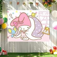 1件装三丽鸥Hello Kitty和朋友们背景布 | 可爱粉彩主题，多功能可折叠，方便携带，适用于家居和户外装饰，聚酯纤维 - 彩色 - 查看 7