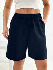 1 Peça Shorts Soltos, Casuais, Versáteis, para Uso Diário, Esportes ao Ar Livre para Adolescentes Meninas - Azul Marinho - Visão 4