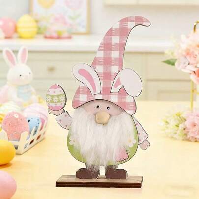 1个粉色复活节迷你兔子小矮人摆件，木制装饰品，春季桌面摆件，瑞典小矮人中心装饰品，复活节派对装饰品