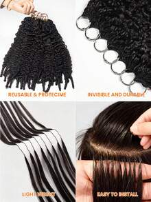 Tóc nối móc sợi lông vũ Remy nguyên chất, xoăn tít, chất liệu lông vũ, kiểu tóc Boho không nút thắt, bảo vệ tóc, làm bằng máy, mềm mại, dễ sử dụng, thân thiện với người mới bắt đầu, kiểu tóc móc sợi lông vũ Miracle Knots. - Natural Black - Xem 5