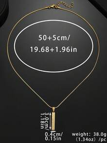 1pc Men's Stainless Steel Rectangular Engraved Pendant Necklace - Yellow Gold - View 3