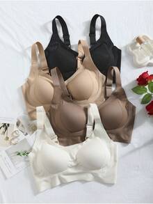 4-Piece Seamless Breathable Wireless Sports Bra For Women - Full Coverage Design, Anti-Slip Material, With Lifting And Support Functions, Comfortable To Wear, Ribbed Details, Made Of Nylon And Elastic Fiber Blend, Hand Wash. Elegant Solid Color Design. - 彩色 - 查看 8