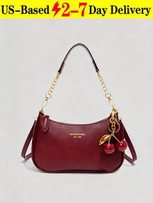 2026 New Fashion Classic Versatile Letter Graphic Decor Solid Color Waterproof PU Fabric Shoulder Bag/Crossbody Bag, Suitable For Shopping, Foldable - 紅色 - 查看 4