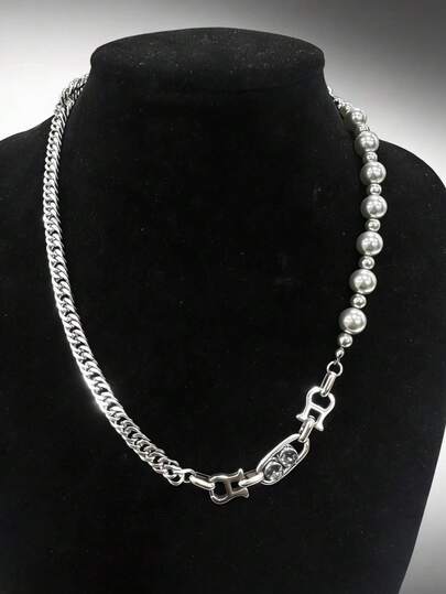 1 chiếc vòng cổ cao cấp phối kim loại và ngọc trai, thiết kế độc đáo, kiểu choker, phù hợp cho cả nam và nữ, thích hợp đeo hàng ngày.