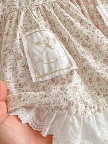 Miniweenns 1件女婴碎花短袖公主连衣裙，休闲户外夏季服装，生日礼物 - 香檳色 - 查看 6
