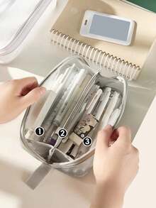 1pc Transparent Grid Prism Pencil Case, Large Capacity Minimalist Ins Style Stationery Bag For Students, Suitable For Exams, High School And College, Multifunctional Pen Holder Ruler Desk Organizer For Girls And Boys, Applicable For School/Tutoring/Office/Primary And Secondary Students - Multicolor - View 3