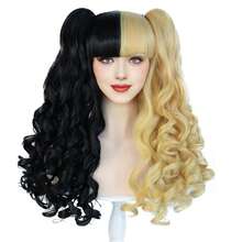 6色洛丽塔甜美另类长卷双马尾假发套装，包含黑红/黑粉/黑金等多种配色，完美适用于主题派对、角色扮演和音乐节，佩戴舒适。 - 彩色 - 查看 14