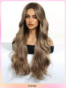TOPSHE 28英寸女士长款波浪摩卡棕色假发，高密度耐热合成蓬松染色假发，适合日常佩戴、派对、圣诞角色扮演、女士圣诞礼物、婚礼、音乐节等场合。 - 摩卡棕 - 查看 3