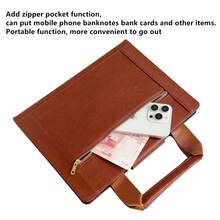 手提包式通用平板电脑保护套，适用于 Pro 11 英寸、10.5 英寸、Air11、M4、M3、M2、A16、10、9、8、7 代、10.2 英寸平板电脑，带卡槽和口袋，可作为电子书阅读器和电子书收纳包使用。 - 棕色 - 查看 6