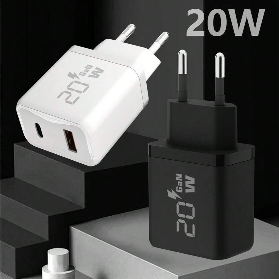 2-Port GaN Charger, 20W USB-C Fast Charger Adapter, Compatible With IPhone 16 Pro Max/15 Plus/14/13/12, EU Plug
