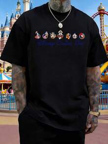 Disney Mickey Mouse Family Cruise Vacation Graphic T-Shirt, Casual Loose Crew Neck Men's Short-Sleeved Top, Tropical Vacation Style, Unisex, Suitable For Beach Vacations, Outings, Daily Commutes, And Parties. - Black - View 2
