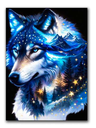 Wolf Starry Sky Landscape Diamond Art Painting Kits For Adults -Full Drill Diamond Dots Paintings For Beginners,Full Round 5D Paint With Diamonds Pictures Gem Art Painting Kits DIY Adult Crafts Kits