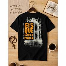 Children's Gospel Christian Evangelical Cotton T-Shirt With "Behold, I Stand At The Door" Print - màu đen - Xem 3