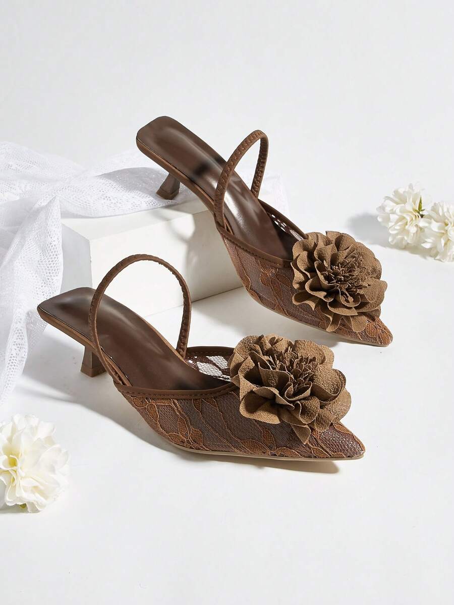 Giày lười nữ tối giản, màu trơn, mũi nhọn, kiểu dáng thanh lịch, đa năng, thoải mái, thích hợp cho các bữa tiệc, với họa tiết hoa trang trí. - màu nâu - Xem 1