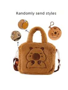 一套（手提袋+零钱包）棕色毛绒海豚斜挎包，可爱动物图案，休闲旅行必备，柔软毛绒面料，海豚耳机零钱包，卡通毛绒零钱包，钥匙扣，小物件收纳包，母亲节礼物，返校季礼物，妇女节礼物，节日礼物 - 彩色 - 查看 15