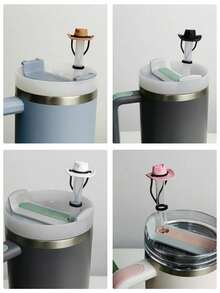 1个牛仔帽造型硅胶吸管套，兼容30盎司和40盎司杯子，10毫米（0.4英寸）防尘可重复使用可爱杯子吸管配件 - 彩色 - 查看 4