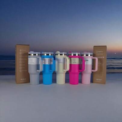 1 件装，兼容 Cup 40 盎司不锈钢保温杯（带手柄和吸管），40 盎司大容量双层真空隔热保温水瓶，适用于家庭、办公室和户外活动，如露营、徒步、驾车和汽车旅行，40 盎司便携式可重复使用旅行饮水杯/咖啡杯，带盖和吸管，男女通用，保温保冷，是完美的圣诞节礼物、情人节礼物、生日礼物，Trek 系列，易于清洁