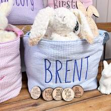 1PC Personalized Seersucker Easter Basket, Embroidered Bunny Design Bag - Multicolor - View 4