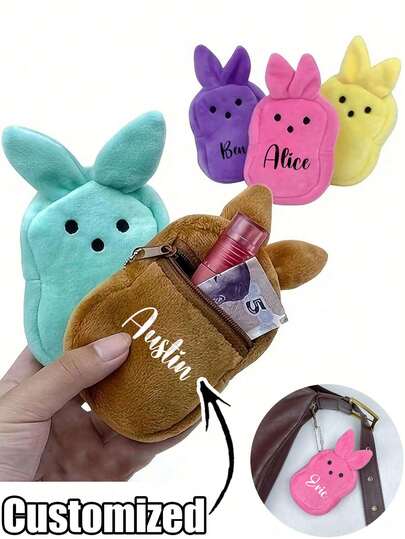 Personalized Easter Bunny Coin Purse,Portable Cartoon Rabbit-Shaped Coin Purse, Earphone Pouch, And Lipstick Case, Bag Pendant,Ideal For Daily Outings And Storage, Also A Top Choice For Holiday Gifts