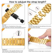1条兼容苹果手表表带，可调节不锈钢表带，适用于 Ultra 3 2 1 SE S10 S9 S8 S7 S6 S5 S4 S3 S2 S1系列，时尚男女通用智能手表替换表带，尺寸可选38mm 40mm 41mm 42mm 44mm 45mm 49mm 46mm（不含手表） - 金色 - 查看 4