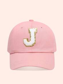 1pc Pink Children's Hat With 26 Letters, Toddler Baseball Cap, Boys & Girls Sun Hat, Suitable For Outdoor Activities And Daily Wear, UV Protection - Gold Label - Pink Fabric Baseball Cap - View 56