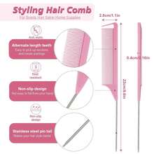3pcs Women's Mouse Tail Comb With Stainless Steel Pins, Teasing Comb With Metal Tail, Suitable For Home And Salon Use - Multicolor - View 8