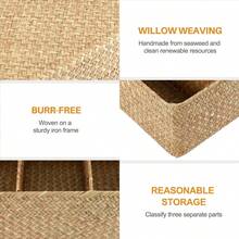 3-Section Wicker Baskets For Shelves, Hand-Woven Seagrass Storage Baskets Toilet Paper Basket Large - Multicolor - View 8