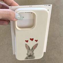 1pc TPU Material Cute Rabbit Heart Pattern Phone Case Suitable Compatible With Iphone 17 Pro Max/17/16 Pro Max/15/13/12/11, S20 FE/A15/S24/A55, Note 11/Note 12/Note 13 Pro, Full Coverage Anti-Drop Soft Protective Phone Cover - White - View 3