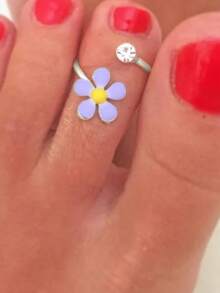 1pc Elegant Minimalist Square Rhinestone Flower Adjustable Metal Toe Ring, Suitable For Gifts And Beach Vacation - Multicolor - View 1