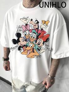 Disney UNIHLO Mickey  Print  Summer Casual Versatile Pure Cotton T-Shirt Suitable For Any Place - trắng - Xem 1