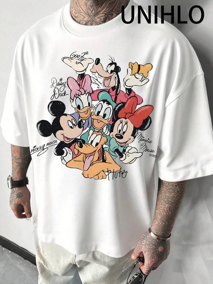 Disney UNIHLO Mickey  Print  Summer Casual Versatile Pure Cotton T-Shirt Suitable For Any Place - trắng - Xem 1