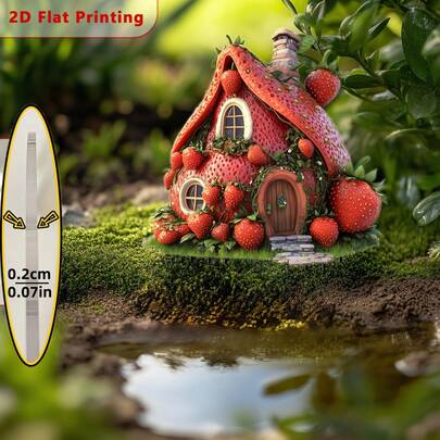 2D Printed Acrylic Strawberry House Garden Stake Decor, Suitable For Flower Pot, Orchard, Home, Outdoor Lawn Decoration, And Gift For Family And Friends