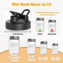 2pcs Wide Mouth Mason Jar Leak-Proof Lids, Reusable Plastic Caps With Flip Spout For Beverages, Salad Dressings, Sauces - View 2