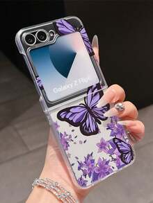 1pc Fashionable And Simple Frosted PC Material Cute Purple Butterfly Element Folding Phone Case, Can Protect And Prevent Falling: SamsungGalaxy Zflip 3/Zflip 4/Zflip 5/Zflip 6/Zflip 7/ Find N3 Flip/ Razr 50 Ultra/ Razr 60 Ultra/ Razr 50/XiaomiMIX Flip/Galaxy Z Flip7 FE - Transparent Purple - View 10