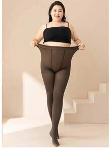 Meia-Calça Térmica Forrada Peluciada Translúcida De Lã Quente Feminina Para Inverno - Preta translúcida - Visão 9