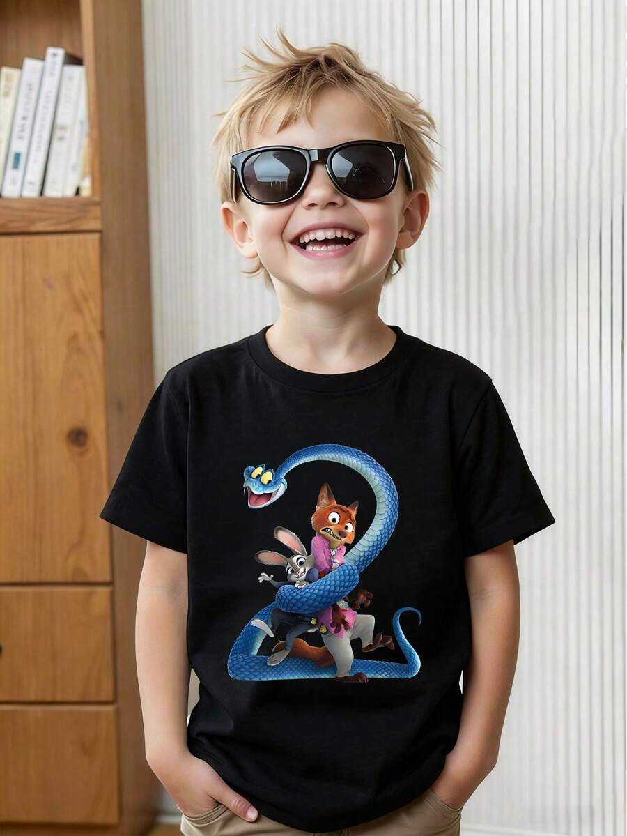 Disney's Zootopia 2 Judy And Nick Graphic Summer T-Shirt, Suitable For Boys And Girls For Holiday Parties, Gatherings, Outdoor Activities, Travel, And As A Gift For Children Visiting Disneyland. - 黑色 - 查看 1