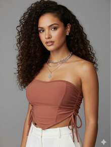 Women's Cropped Top With Band And Tie With Suplex Cup Strapless Blogueirinha One Size - Fits Sizes 36 To 42 - 鏽棕色 - 查看 1