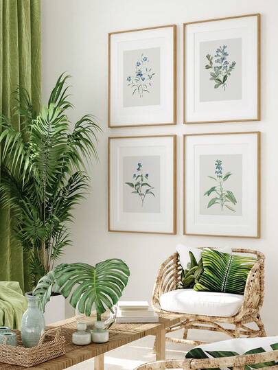 4pcs Plant Painting Poster, Leaf Wall Art, Neutral Decor Artwork For Living Room, Bedroom, Unframed