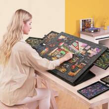 A Seven-Piece Puzzle Toy Set, Equipped With A Foldable Stand, Protective Cover, And Storage Tray - A Six-In-One Puzzle Table Board With 6 Drawers, A Portable Puzzle Table Board, A Puzzle Board With Integrated Felt, And A Stress-Relieving Toy. - 1500 Pieces Of Dark Gray - View 2