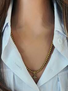 1 chiếc vòng cổ mặt dây chuyền hình móng ngựa tương phản, với mặt dây chuyền dài thon và mặt dây chuyền chữ cái, vòng cổ chữ cái đầu, vòng cổ mặt dây chuyền hình móng ngựa trơn, phong cách cổ điển sang trọng, phù hợp cho trang phục hàng ngày. - Nhiều màu - Xem 22