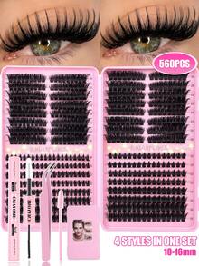 560/528/456片装DIY单根假睫毛,D型卷翘浓密大容量睫毛册,混合款式簇状假睫毛,浓密蓬松,自然妆效,适合新手在家DIY,柔软持久,便携旅行,适用于舞台、婚礼、户外、日常工作、音乐派对等场合 - 粉色 - 查看 4