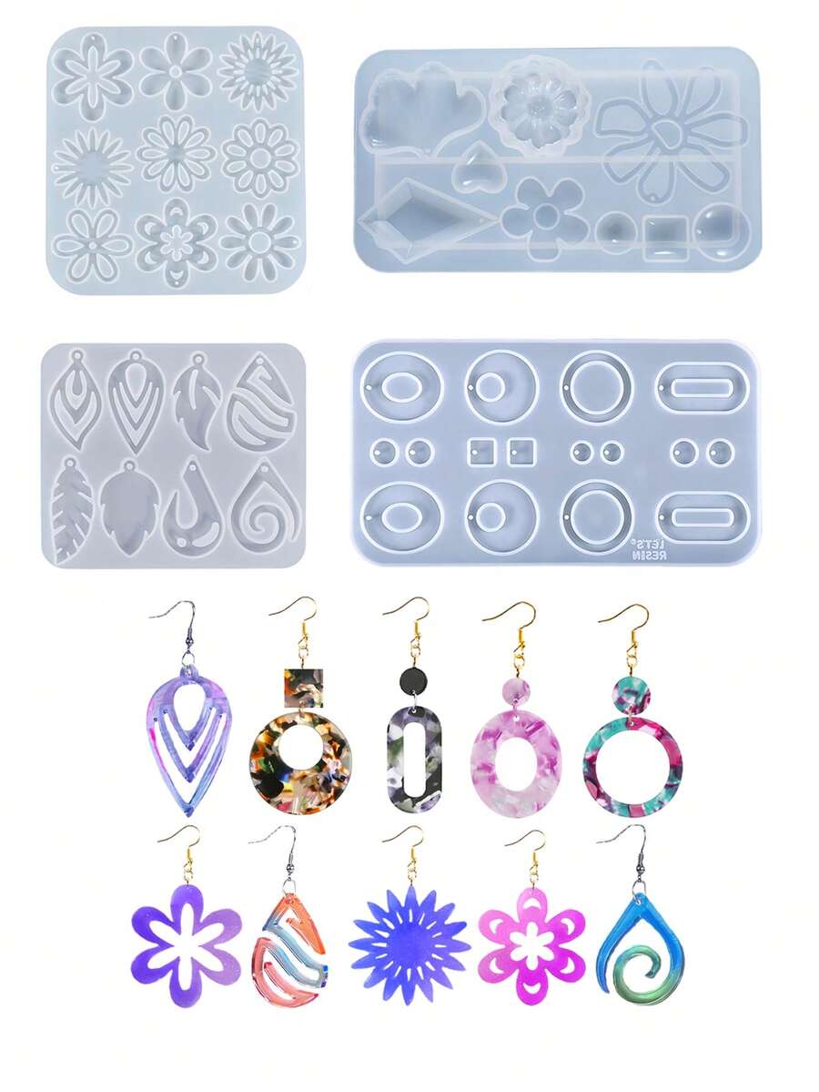 Droplet Shaped Hollow Silicone Mold,Silicone Resin Casting Molds Set With Leaf And Irregular Shapes - DIY Epoxy Resin Jewelry Making Kit For Women's Earrings, Pendants, Rings, And Crafts - Geometric Jewelry Craft Supplies - Clear - View 1