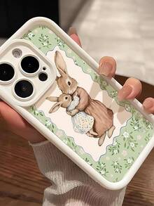 兔子图案单件装花框哑光白防刮防指纹全包手机壳，兼容 17/16/16Pro/16Plus/15/15ProMax/15Pro/11/12/13/14ProMax/11Pro/11ProMax/12Pro/12ProMax/13Pro/13ProMax/14Pro - 彩色 - 查看 3