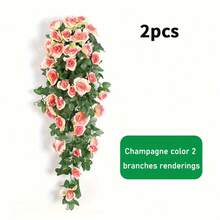 2/1 pièce Vigne de rose artificielle, guirlande de rose suspendue, panier floral factice, fleurs en plastique d'extérieur, décoration de maison, entretien facile, parfait pour les fêtes, les jardins, les mariages, sans pile ni contenant | Décoration d'extérieur | Décoration de fenêtre | Panier suspendu en plastique sans entretien, décoration de jardin, affichage de couleurs éclatantes - Multicolore - Voir 17