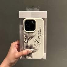 Flower 1pc White Litchi Texture Matte Lens Protection Phone Case With Black Floral Pattern, Compatible With Iphone 16 Pro Max, 17/16/15/14 Plus, 13/12/11, Air, Series,International Version, Not The Domestic Version - Multicolor - View 4